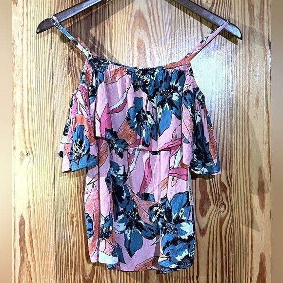 Billabong Summer Sunsets Cold Shoulder Tropical Floral Top Cover Up - Picture 2 of 12